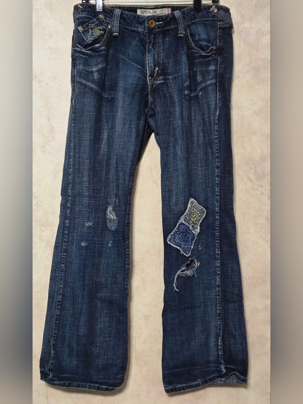 HTF Vintage 2005 Levi's 518 Superlow Bootcut Patchwork Jeans Size 13M Juniors